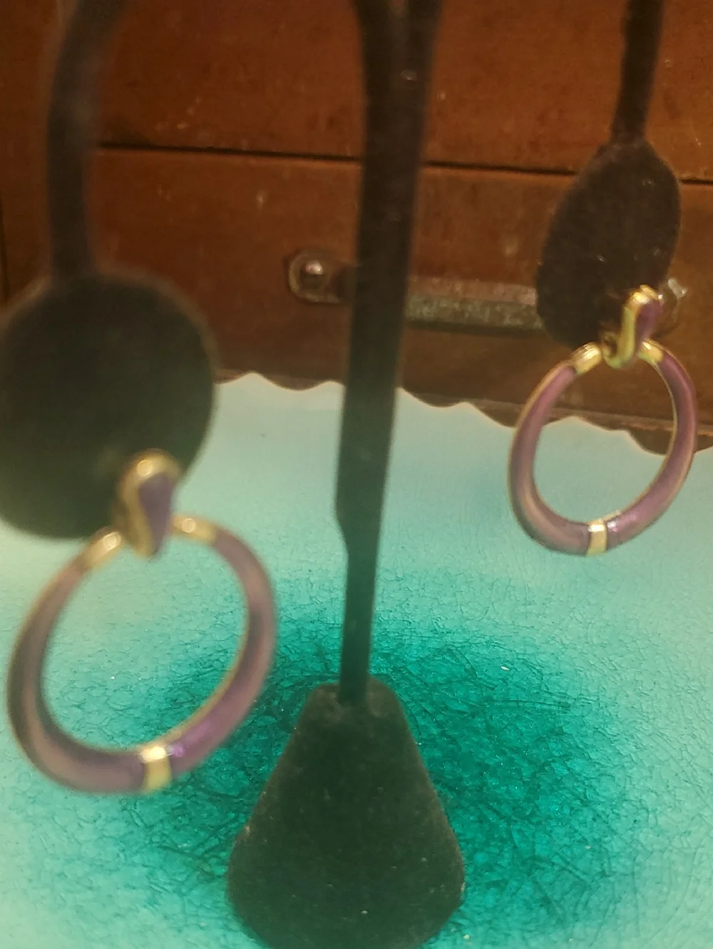 Purple Hoop Drop Earrings with Gold Accents - Women Jewelry